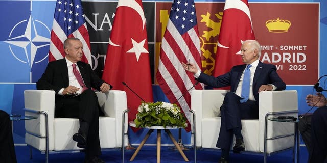 President Joe Biden meets with Turkey's President Recep Tayyip Erdogan during the NATO summit in Madrid, Wednesday, June 29, 2022. 