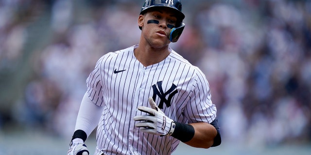 The New York Yankees' Aaron Judge runs the bases after hitting a solo home run off Detroit Tigers starting pitcher Beau Brieske in the first inning of a game Saturday, Junie 4, 2022, In New York.