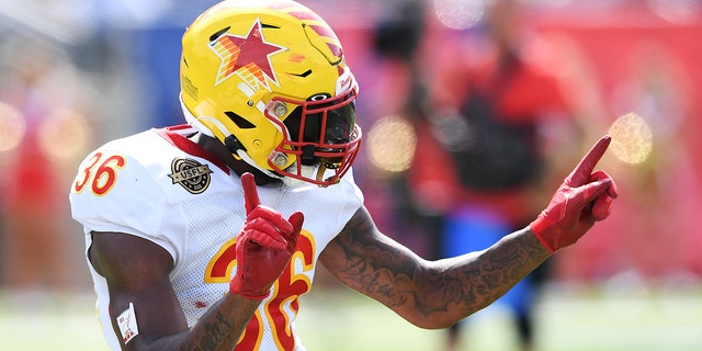 Ahmad Dixon of the Philadelphia Stars reacts after breaking up a pass in the second quarter against the New Jersey Generals at Tom Benson Hall of Fame Stadium June 25, 2022, in Canton, Ohio.