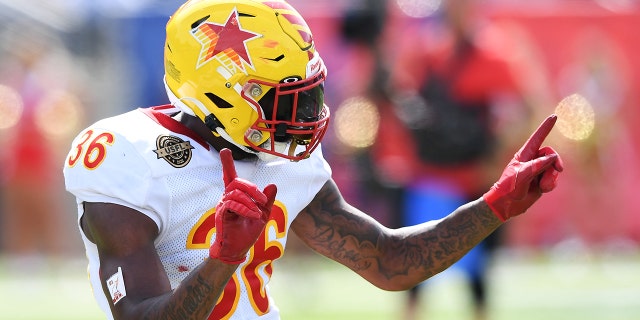 Ahmad Dixon of the Philadelphia Stars reacts after breaking up a pass in the second quarter against the New Jersey Generals at Tom Benson Hall of Fame Stadium June 25, 2022, in Canton, Ohio.