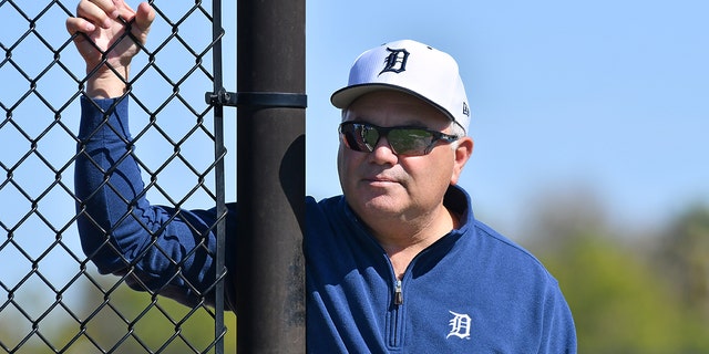 Al Avila, Detroit Tigers executive vice president of baseball operations and general manager, during spring training workouts at the TigerTown Complex Feb. 14, 2019, in Lakeland, 弗拉. 