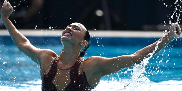 USA's Anita Alvarez competes during the solo free final of the artistic swimming at the 19th FINA World Championships in Budapest in Budapest, Hungary, Wednesday, June 22, 2022. 