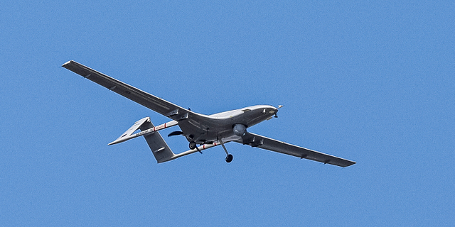 A Bayraktar TB2 unmanned combat aerial vehicle is seen during a demonstration flight at Teknofest aerospace and technology festival in Baku, Azerbaijan, on May 27.