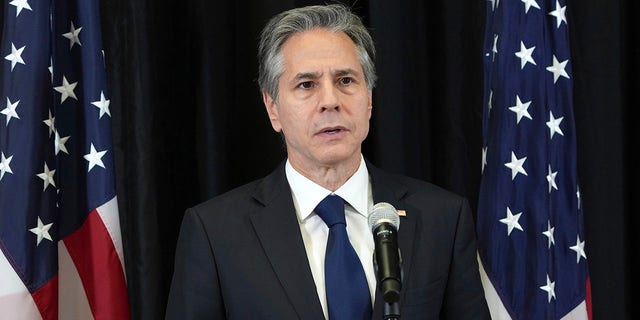 U.S. Secretary of State Anthony Blinken addresses the media during a press conference in Berlin, Germany, Friday, June 24, 2022. 