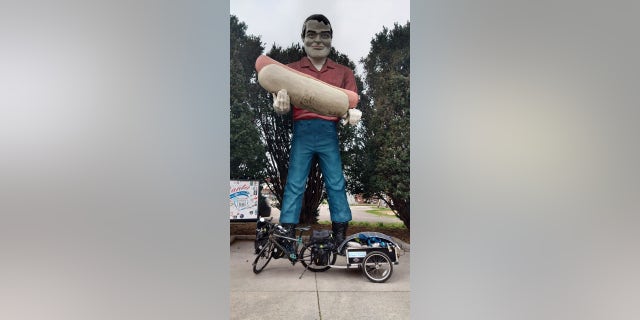 "It was so odd," Barnes said of this statue in Atlanta, Illinois. "It was just there and it was huge — and it was like, ‘Just come look at me, because I’m a big Paul Bunyan eating a hot dog.’" 