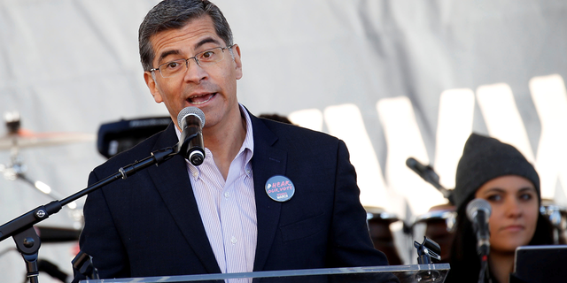 California Attorney General Xavier Becerra speaks at the second annual Women's March in Los Angeles, California, U.S. January 20, 2018. REUTERS/Patrick T. Fallon/File Photo