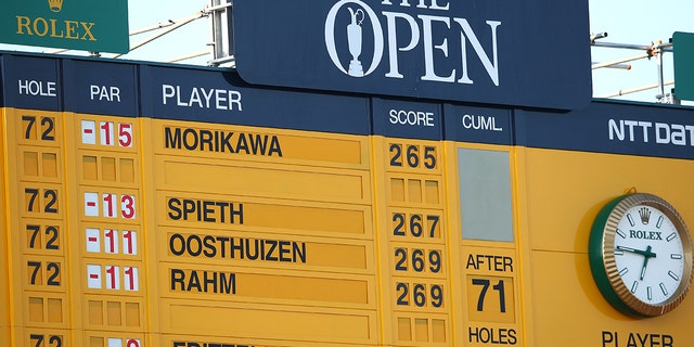 A detailed view of the scoreboard on the 18th hole as Collin Morikawa of the United States wins The Open to become Open Champion during Day Four of The 149th Open at Royal St George’s Golf Club on July 18, 2021 in Sandwich, England. 