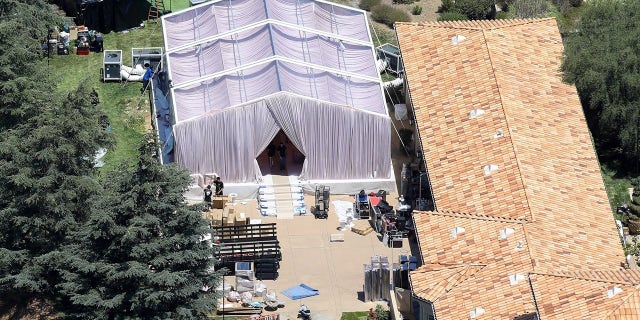 Preparations for an intimate event at her home in the Thousand Oaks area of Los Angeles are underway as a massive tent was spotted being installed in the backyard of her home.