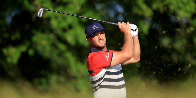 Bryson DeChambeau plays his tee shot during the first round of the U.S.Open at The Country Club on June 16, 2022, in Brookline, Massachusetts.