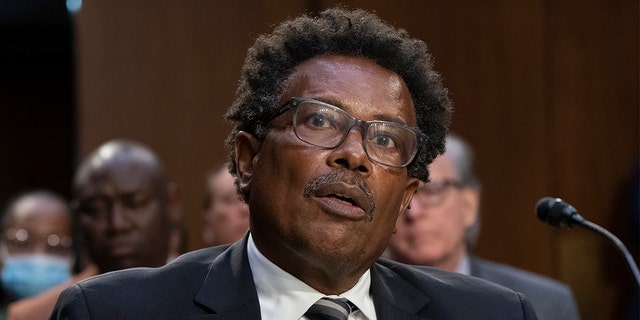 Garnell Whitfield, Jr., of Buffalo, N.Y., whose mother, Ruth Whitfield, was killed in the Buffalo Tops supermarket mass shooting, testifies at a Senate Judiciary Committee hearing on domestic terrorism, Tuesday, June 7, 2022, on Capitol Hill in Washington.