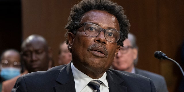 Garnell Whitfield, Jr., of Buffalo, N.Y., whose mother, Ruth Whitfield, was killed in the Buffalo Tops supermarket mass shooting, testifies at a Senate Judiciary Committee hearing on domestic terrorism, Tuesday, June 7, 2022, on Capitol Hill in Washington.