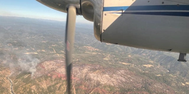 Grass Valley Air Attack Base drops fire retardant on the Rices fire in Nevada County, Calif.