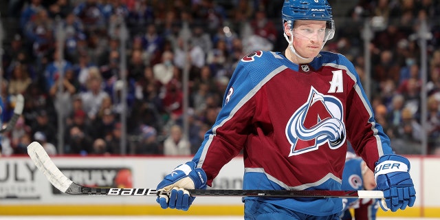 Cale Makar #8 of the Colorado Avalanche skates against the Tampa Bay Lightning at Ball Arena on February 10, 2022 in Denver, Colorado.