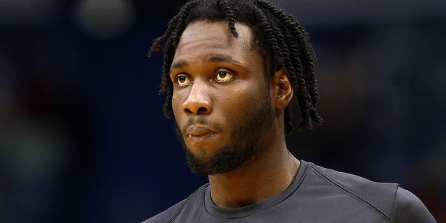 Caleb Swanigan of the Portland Trail Blazers reacts before a game against the Pelicans at the Smoothie King Center on March 27, 2018, in New Orleans, Louisiana.