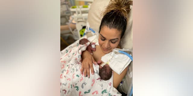 Carmen Martinez was able to hold both of her twin girls, Gabby and Bella, after the younger twin was safely delivered on March 10, 2022, at Hendrick Health.