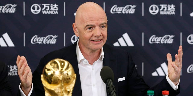 FIFA President Gianni Infantino answers questions during a 2026 soccer World Cup news conference Thursday, June 16, 2022, in New York.