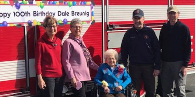 Wisconsin woman rides in a fire truck for 100th birthday: ‘Queen for the day’ 6 All four of Breunig's children (pictured) went with her on the fire truck as they rode through Sauk City, Wisconsin.