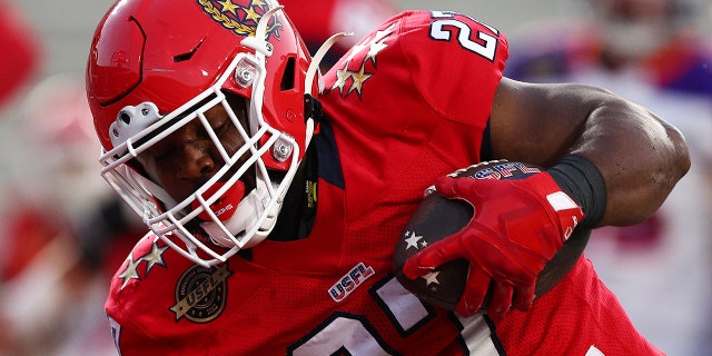 Darius Victor of the New Jersey Generals carries the ball in the second quarter of a game against the Pittsburgh Maulers at Legion Field June 3, 2022, in Birmingham, Ala.