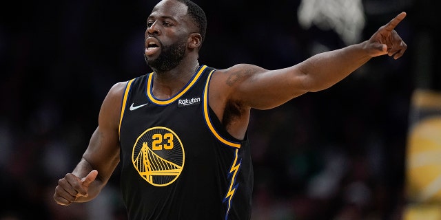 Golden State Warriors forward Draymond Green (23) reacts during the second quarter of Game 4 of basketball's NBA Finals against the Boston Celtics, Friday, June 10, 2022, in Boston.