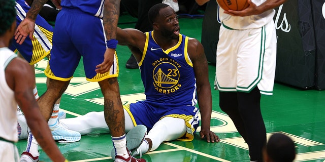Draymond Green #23 of the Golden State Warriors reacts against the Boston Celtics during the second quarter in Game Six of the 2022 NBA Finals at TD Garden on June 16, 2022 in Boston, Massachusetts.