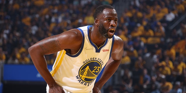 Draymond Green #23 of the Golden State Warriors plays defense on against the Boston Celtics during Game Two of the 2022 NBA Finals on June 5, 2022 at Chase Center in San Francisco, California.