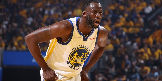 Draymond Green #23 of the Golden State Warriors plays defense on against the Boston Celtics during Game Two of the 2022 NBA Finals on June 5, 2022 at Chase Center in San Francisco, California.