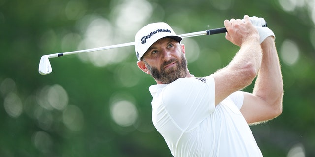 Dustin Johnson hits during the PGA Championship at Southern Hills on May 19, 2022 in Tulsa, Oklahoma.