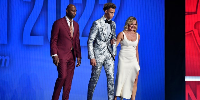 Dyson Daniels walks out with his family during introductions during the 2022 NBA Draft on June 23, 2022 at Barclays Center in Brooklyn, New York.