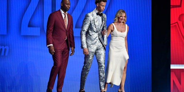 Dyson Daniels walks out with his family during introductions during the 2022 NBA Draft on June 23, 2022 at Barclays Center in Brooklyn, New York.