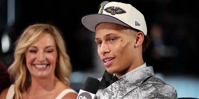 Dyson Daniels talks with the media after being drafted by the New Orleans Pelicans during the 2022 NBA Draft on June 23, 2022 at Barclays Center in Brooklyn, New York.