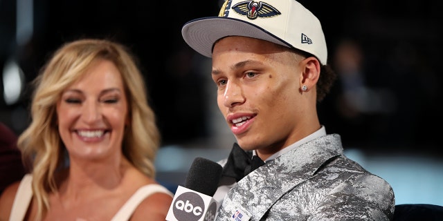 Dyson Daniels talks with the media after being drafted by the New Orleans Pelicans during the 2022 NBA Draft on June 23, 2022 at Barclays Center in Brooklyn, New York.