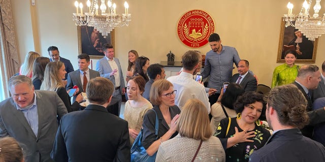 American professional basketball player, Enes Kanter Freedom, meeting with advocates at the IRF Summit breakfast. (Courtesy IRF Summit.)