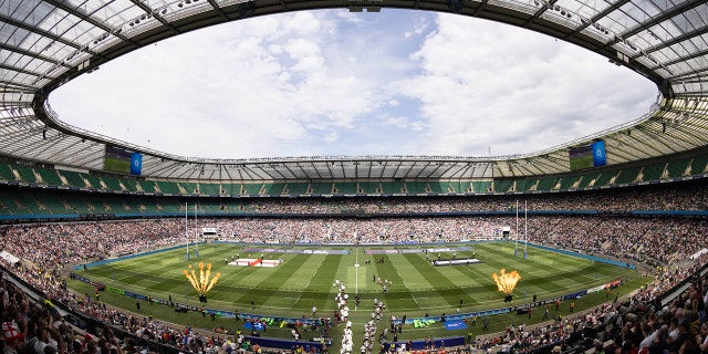 Descripción general de la casa de rugby de Twickenham, Inglaterra, durante el partido internacional de Barbarians England en el estadio de Twickenham el 19 de junio de 2022 en Londres, Inglaterra.