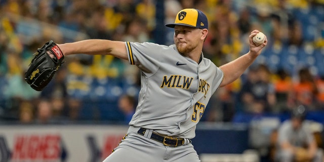 Milwaukee Brewers starter Eric Lauer pitches against the Tampa Bay Rays during the first inning of a baseball game Wednesday, June 29, 2022, in St. Petersburg, Fla.