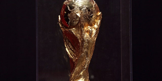 The FIFA World Cup trophy is on display during an event at Sheikh Jaber al-Ahmad Cultural Centre in Kuwait City May 16, 2022. 