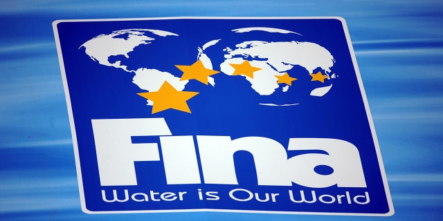 A logo of the is the international governing body of swimming, diving, water polo, synchronized swimming and open water swimming, FINA is displayed during the FINA World Championships in Rome on July 25, 2009. 