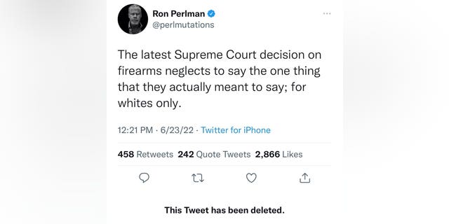 Ron Perlman deleted a tweet calling the Supreme Court ruling 'for whites only'