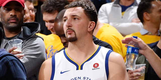 A fan dressed as Klay Thompson prior to Game 4 of the Western Conference finals during the 2018 NBA Playoffs May 20, 2018, at Oracle Arena in Oakland, Calif.