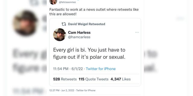 Washington Post reporter Felicia Sonmez called out both her colleague David Weigel and the paper itself over a tweet he shared mocking women.