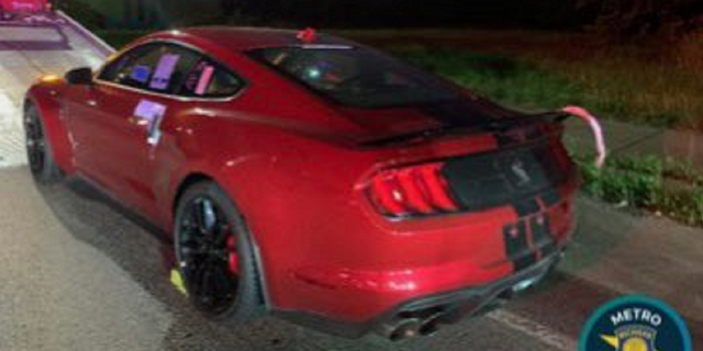 This Ford Mustang was retrieved after it apparently ran out of gas, according to Michigan State Police.