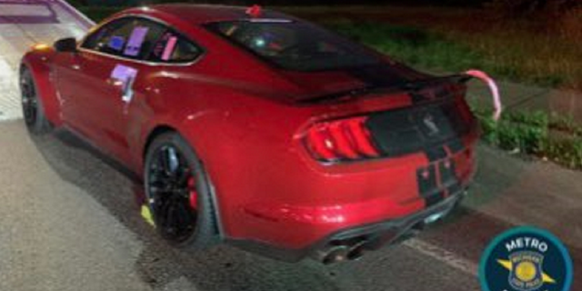 This Ford Mustang was retrieved after it apparently ran out of gas, according to Michigan State Police.