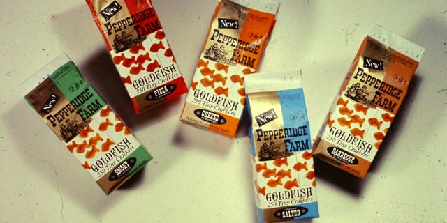 Margaret Rudkin discovered tiny crackers shaped like goldfish amid a tour of Switzerland in the 1950s; she introduced the snacks to the U.S. in 1962.