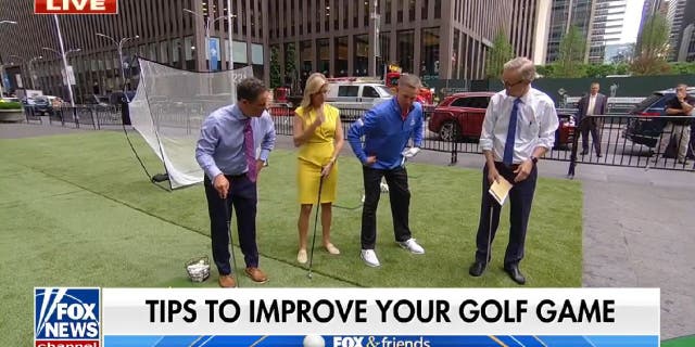 When playing golf, your back should stay straight and not bent as you bend your knees to shoot, according to Breed.