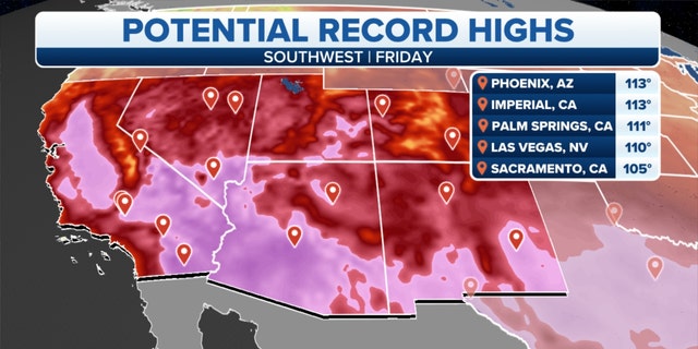 Friday potential record-high temperatures