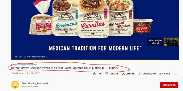 GMA's original YouTube video was titled, "Ketanji Brown Jackson sworn in as first Black Supreme Court justice in US history"