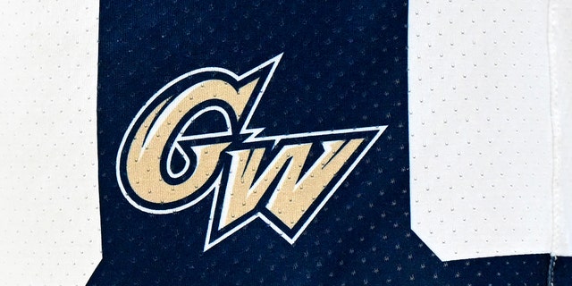The George Washington Colonials logo on their uniform against the Massachusetts Minutemen during the second round of the 2022 Atlantic 10 Men's Basketball Tournament at Capital One Arena on March 10, 2022 in Washington, DC