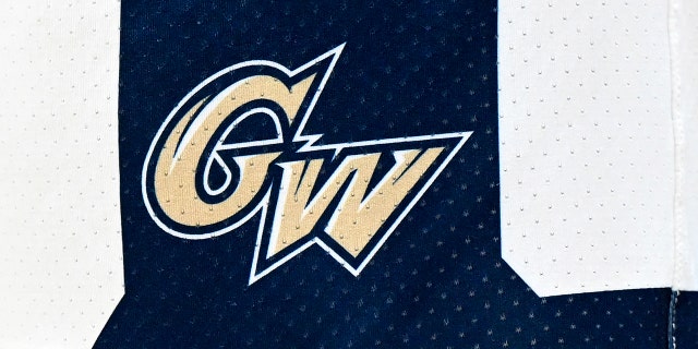 The George Washington Colonials logo on a uniform during the second round of the 2022 Atlantic 10 men's basketball tournament at Capital One Arena March 10, 2022, in Washington, D.C. 