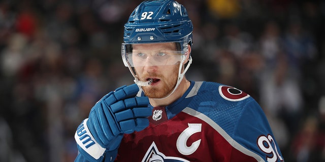 Gabriel Landeskog #92 of the Colorado Avalanche skates against the Tampa Bay Lightning at Ball Arena on February 10, 2022 in Denver, Colorado.