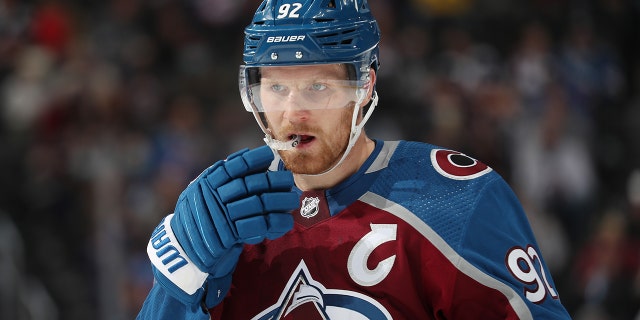 Gabriel Landeskog #92 of the Colorado Avalanche skates against the Tampa Bay Lightning at Ball Arena on February 10, 2022 in Denver, Colorado.