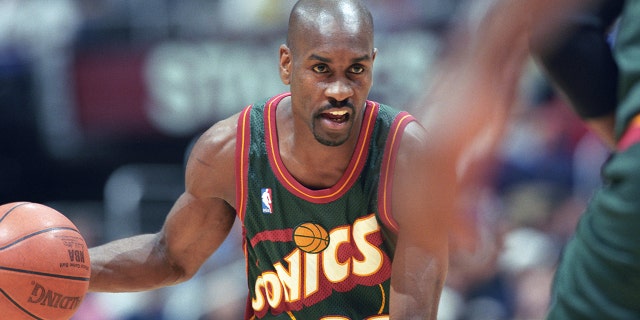 FILE:  Gary Payton of the Seattle Supersonics with the ball during a National Basketball Association game against the Los Angeles Lakers at the Staples Center in Los Angeles, CA.